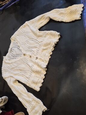 Francesca's Collections Cream Crochet Button-Front Cardigan
